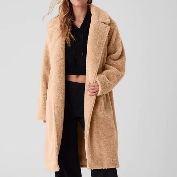 ALO YOGA Oversized Sherpa Trench in Camel sz Medium Teddy Coat Kendall Jenner - Picture 12 of 14